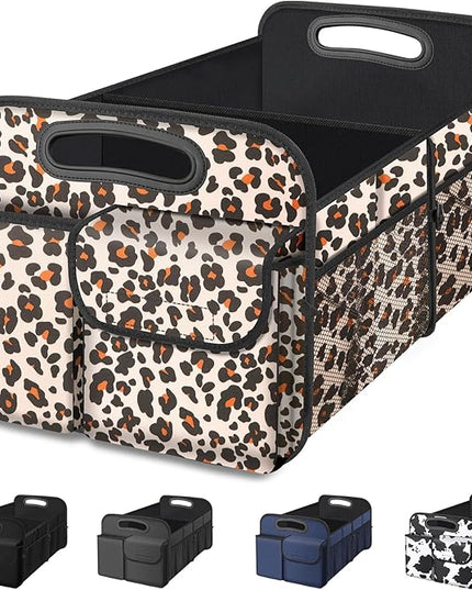 Femuar Car Trunk Organizer, Trunk Storage Organizer with Large Capacity Waterproof Collapsible Trunk Organizer for Car Suv/Jeep/Sedan (Leopard Print, Standard)