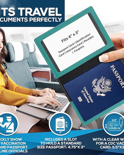 Ciana Passport Holder for Travel – PU Leather Passport Cover and Card Holder for Men & Women – Slim Passport Holder with Card Protector Slot, Travel Must Haves (Turquoise)