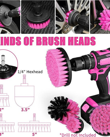 Viewsun 20PCS Car Cleaning Kit, Pink Car Interior Detailing Kit with Drill Brush Set, Windshield Cleaning Tool, Detailing Brushes, Wire Brushes, Cleaning Gel, Complete Cleaning Supplies for Women