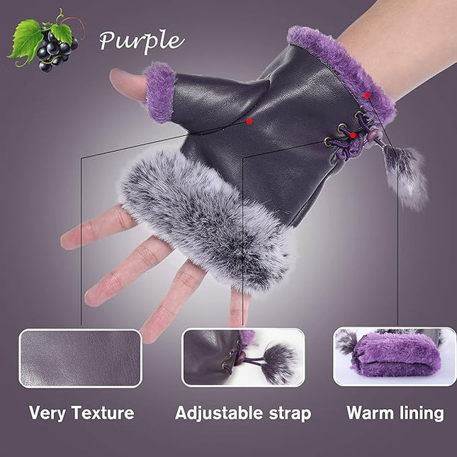 Cute Winter Gloves - Fuzzy Furry Faux Fur Lined, Warm Hands Warmer for Women