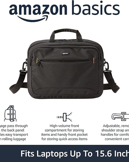 Amazon Basics Laptop Carrying Case with Shoulder Strap and Handle, Large Capacity, 15.6 in, Black