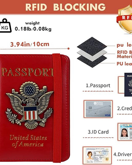 Passport Holder Cover Travel Wallet RFID Blocking Wallets Family Passport Organization Personalized Wallet Case for Men and Women Travel Must Haves (Red)