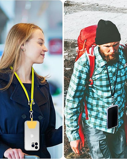 CACOE Phone Lanyard 2 Pcs-2 Pcs Adjustable Neck Strap, 4 Pcs Tether Tab, Universal Crossbody Multifuctional Cell Phone Lanyards Compatible with Most Smartphones(Black+Yellow)
