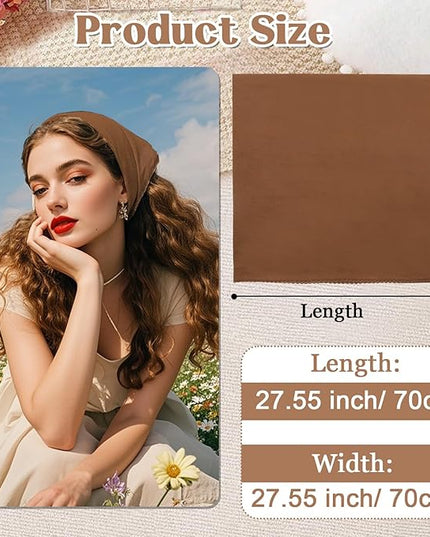 27" Cotton Hair Bandana for Women, Ladies Solid Color Neck Scarf Women's Square Scarves for Beach Dating Leisure