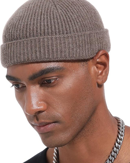 vidsel Thin Wool Fisherman Beanie Hat for Men Women Fall Winter,Short Knit Cuffed Fashion Trawler Skull Cap,Watch Cap
