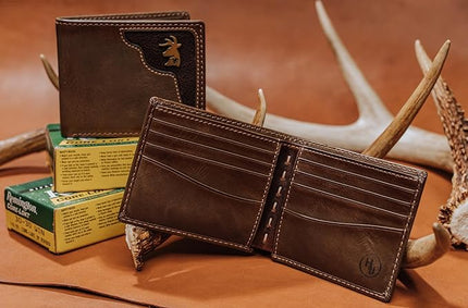 House of Jack Co. Deer Ornament Bifold Wallet for Men and Outdoorsmen, Full Grain Cowhide Leather Wallet, Brown