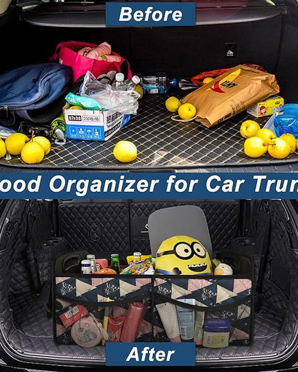 Deosk Trunk Organzier and Storage with 6 Big Pocket,Car Accessories for Women/Men 50L Waterproof Polyester for Car/SUV/Minivan/Truck(Medium, Triangle)