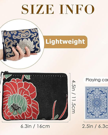 kilofly 2 pc Chinese Silk Brocade Padded Tassel Zipper Jewelry Bag Gift Pouch set2 A