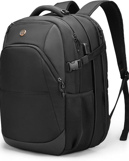 Swissdigital Design Travel Laptop Backpack, 35L Expandable Large College Laptops Backpack with USB Charging Port for Men and Women Fits 17 Inch Notebook, Black | SD1671-01