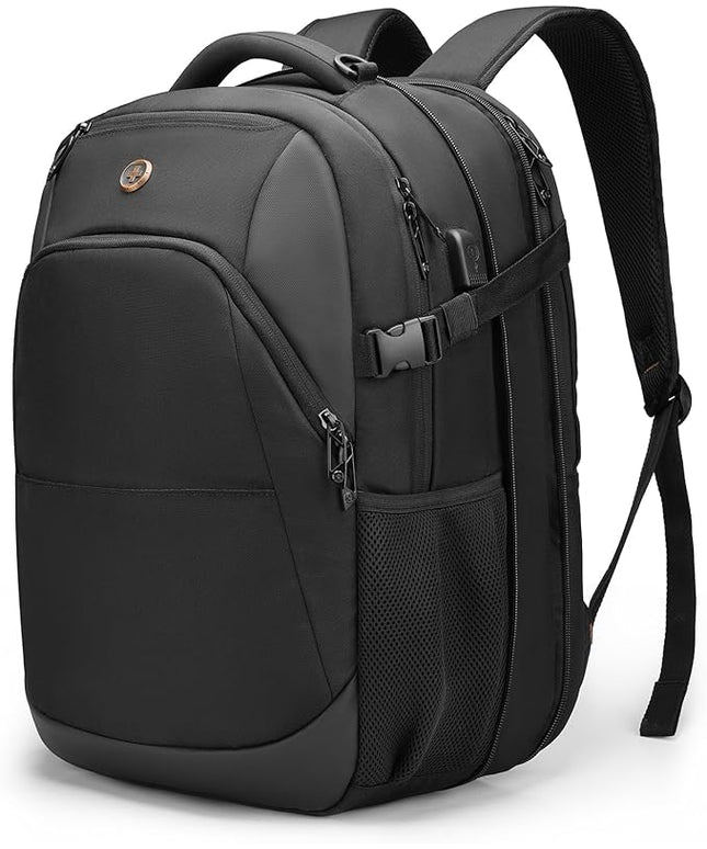 Swissdigital Design Travel Laptop Backpack, 35L Expandable Large College Laptops Backpack with USB Charging Port for Men and Women Fits 17 Inch Notebook, Black | SD1671-01