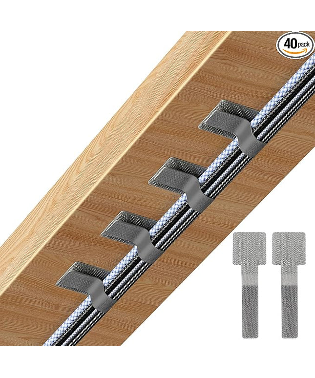 Cable Management Under Desk Cord Organizer, Cable Organizers for Cords, Hook and Loop Cable Ties, Adhesive Wire Straps, Reusable Cord Holder for Electronics & PC, Home & Office Essentials (40)