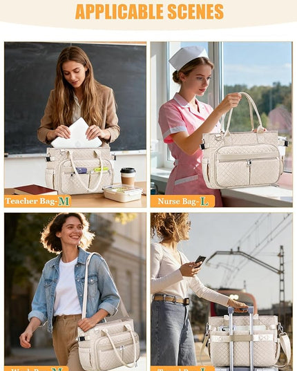 FIORETTO Teacher Tote Bag for Women with Laptop Compartment, Large Cup Holder, Zip Closure, Ideal for Work, Bible, Nurse