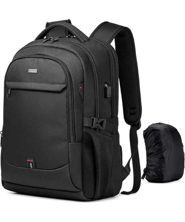 DUSLANG 17 Inch Laptop Backpack for Travel with Backpack Rain Cover College Backpack for Men Laptop Bag with USB Charging Port,Black