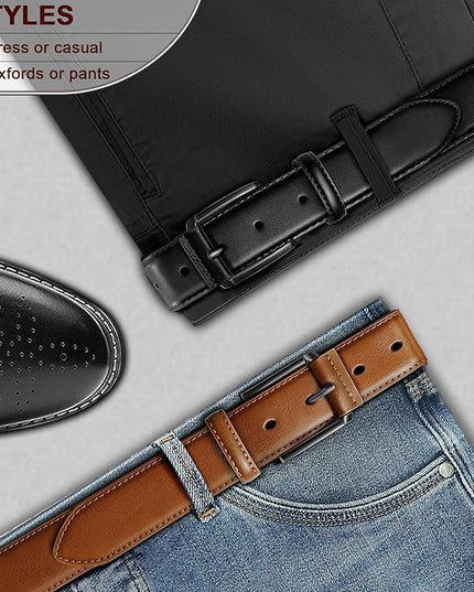 KEMISANT Men Belt 2Pack – Genuine Leather Belt for Men Dress Casual Golf Jeans 1 3/8"