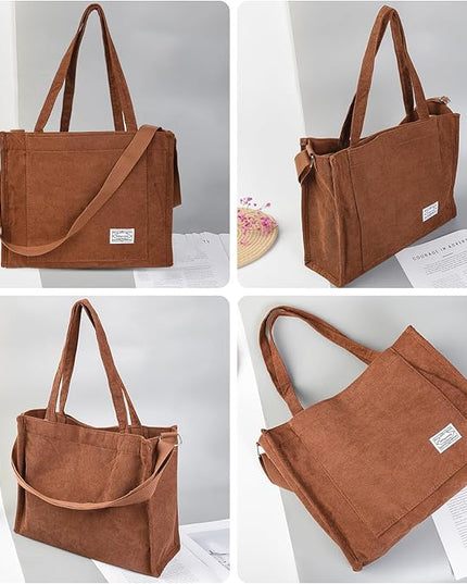 Valleycomfy Corduroy Tote Bag for Women Travel Crossbody Bag Purse Women Shoulder Bags Work Handbags Everyday Hobo Bag
