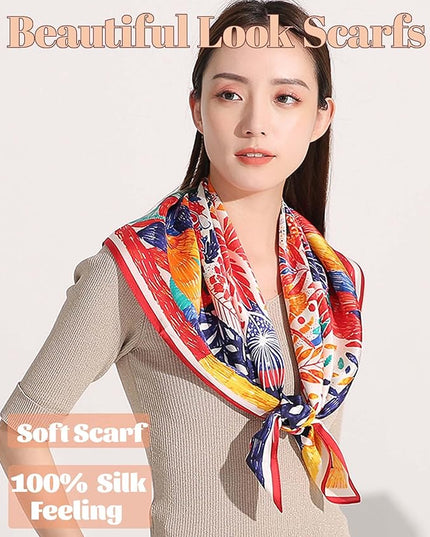 kcctoo 27.5" Mulberry Silk Feeling Head Scarf Women's Fashion Square Neck Satin Scarfs for Bag Hair Scarves Gift