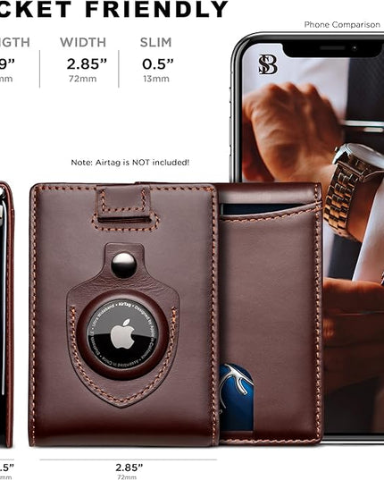 SERMAN BRANDS RFID Blocking Slim Bifold Genuine Leather Minimalist Front Pocket Wallets for Men with Money Clip Thin Mens
