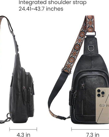 HESHE Leather Sling Bag for Women Crossbody Bags with Multi-Pocket Stylish Fanny Packs for Travel Chest Bag