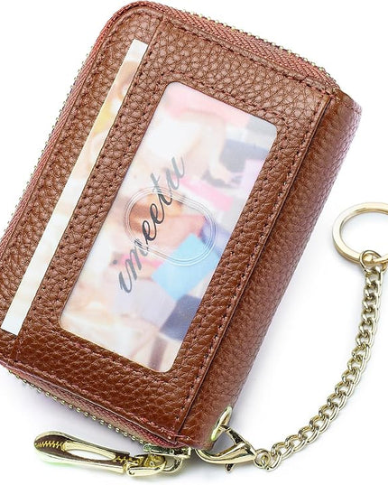imeetu RFID Credit Card Holder, Small Leather Zipper Card Case Wallet for Women