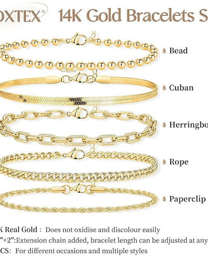 Gold Bracelets Set for Women Stack, Dainty Thick Bracelets Stack for Women Trendy, Simple Thin Gold Plated Cuff Stackable Bracelets With Beaded Cuban Paperclip Snake Rope Bangle Hand Chain Jewelry Gifts for Women Non Tainish