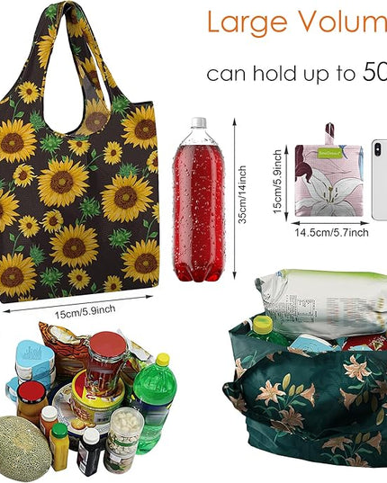 BeeGreen Cute Rose Green Gift for Women Reusable Shopping Bags Large Shopping Basket for Groceries Foldable Gift Bag Grocery Organizer with Handles Tote Bulk Cloth Heavy Duty Washable Packable