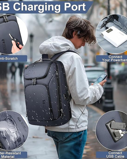 hk Business Smart Backpack for Men Anti-Theft for 17.3 Inch Laptop with USB Charging Port Water-Resistant Large Durable Compact 30L for Travel College Work-Deep Blue