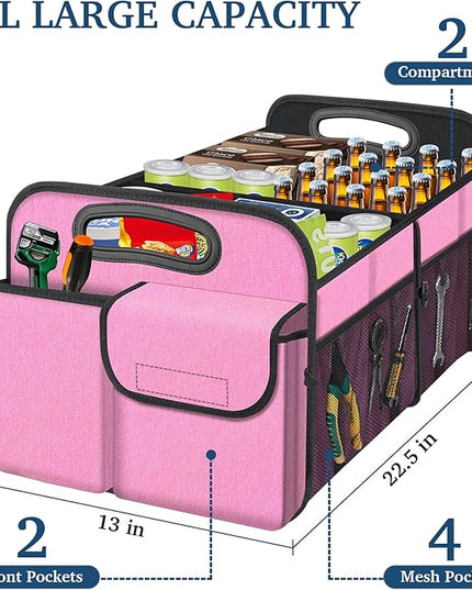Femuar Car Trunk Organizer, Car Storage Organizer with Large Capacity Waterproof Collapsible Trunk Organizer for Car Suv/Jeep/Sedan (Pink, Standard)
