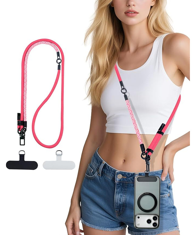 Phone Lanyard Crossbody, 3-in-1 Neck Strap& Wrist Strap, Adjustable Anti-Theft Lanyard with 2 Phone Tether Tabs, Universal Cell Phone Strap for All Case,Travel Essential, Pink