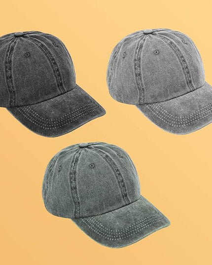 MEINICY 3 Packs Washed-Cotton Plain Baseball Cap, Vintage Adjustable Dad Hats Gift for Men/Women,Unstructured