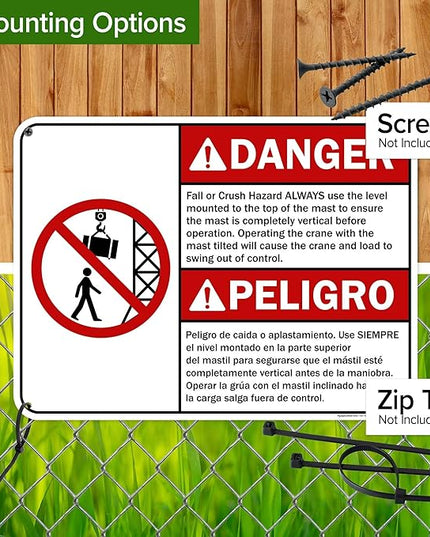 Danger Fall Or Crush Hazard Always Use The Level Mounted Bilingual Sign, 18x24 Inches, 55 mil thick HDPS (high density polystyrene), Made in USA by My Sign Center