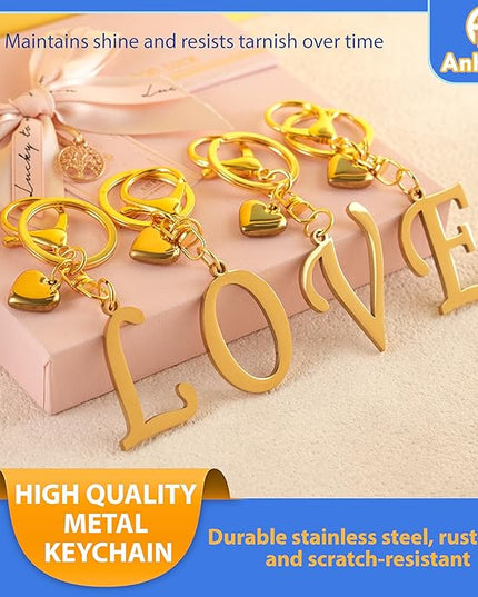 A-Z Heart Initial Letter Keychain, Stainless Steel Alphabet Charm for Handbags, Gift for Women and Girls