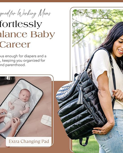 Citi Collective Gallery Diaper Bag Backpack - Casual Day-to-Day Backpack Fits 15" Laptop - Travel Bag with Multiple Compartments, Pockets, Portable Changing Pad, and Shoulder Strap-Black