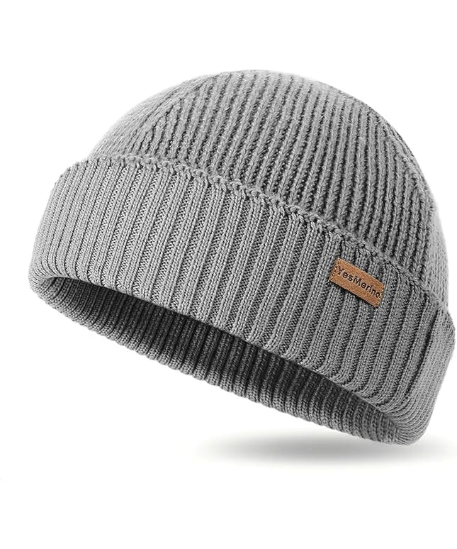 100% Merino Wool Fisherman Beanie for Men Women, Short Knit Cuff Trawler Winter Hat, Warm Soft Outdoor Gift