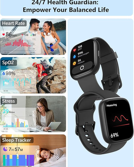 Smart Watch for Women Men Android & iPhone [2 Bands, 44mm case], Alexa Built-in, 1.83'' Smartwatch Make/Answer Call, HR SpO2 Sleep Stress Monitor Fitness Tracker, IP68 Waterproof Step Counter Watch