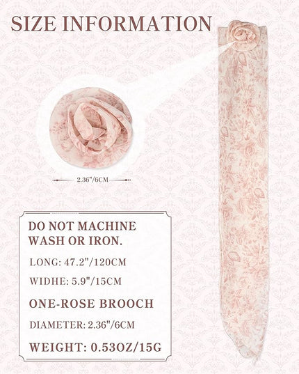 Chiffon Scarf for Women, Removable Flower Neck Scarf Light Soft Fashion Rose Scarves Versatile Headband or Hair Band