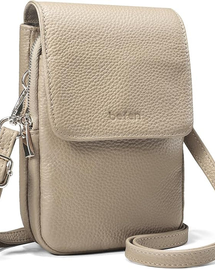 befen Genuine Leather Small Crossbody Bags for Women, Cell Phone Cross body Purse Bag with RFID Blocking Card Slots