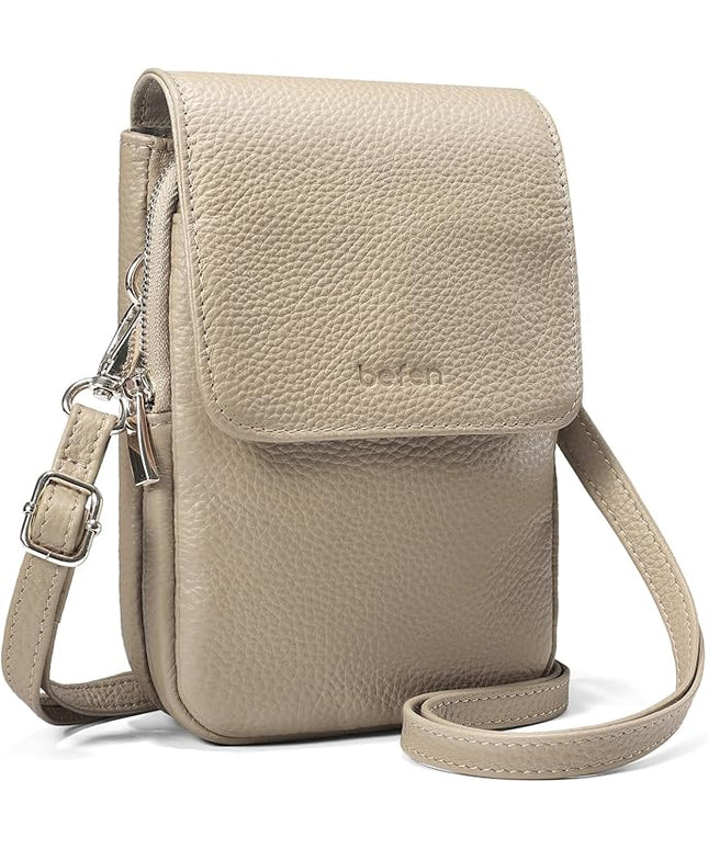 befen Genuine Leather Small Crossbody Bags for Women, Cell Phone Cross body Purse Bag with RFID Blocking Card Slots
