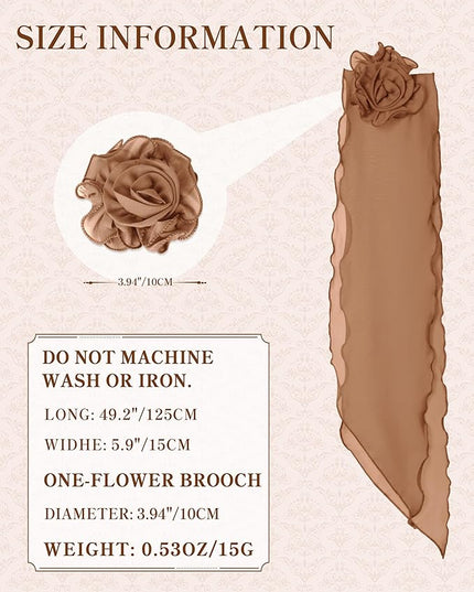 Chiffon Scarf for Women, Removable Flower Neck Scarf Light Soft Fashion Rose Scarves Versatile Headband or Hair Band
