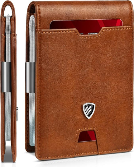 RUNBOX Mens Slim Wallet with Money Clip RFID Blocking Bifold Credit Card Holder for Men with Gift Box