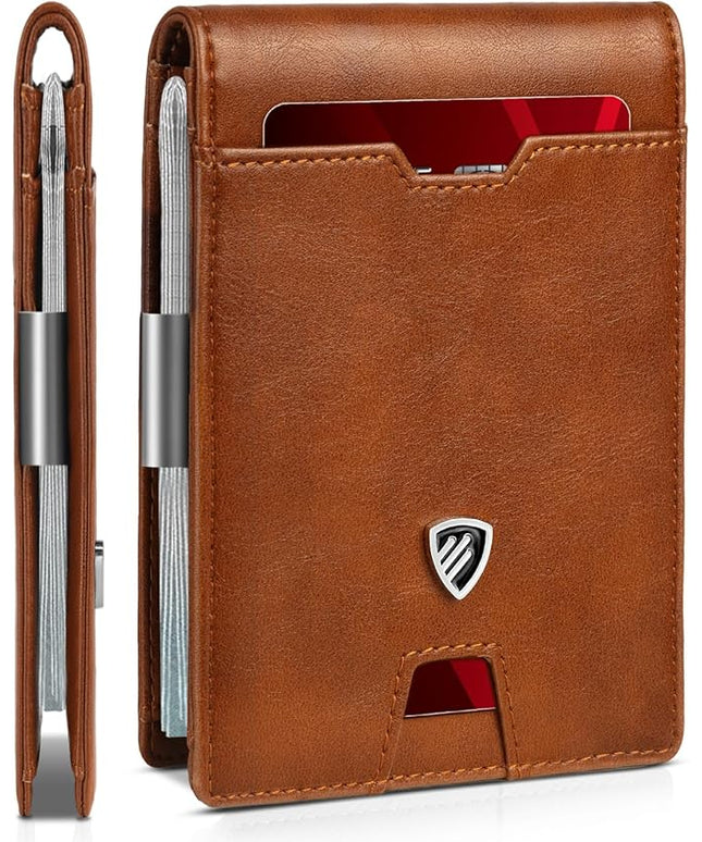RUNBOX Mens Slim Wallet with Money Clip RFID Blocking Bifold Credit Card Holder for Men with Gift Box