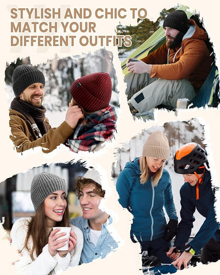 Winter Beanie Hat for Men & Women, Fleece Lined Thermal Knit Hat Ski Beanie Skull Cap Cuffed Cap for Cold Weather