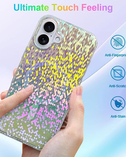 Glitter Case for iPhone 16 Plus Case for Women Girls [ Compatible with Magsafe ] Clear Cute Girly Aesthetic Colorful Iridescent Rainbow Sparkly Sparkle Bling Magnetic Protective Phone Cover