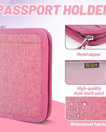 Passport Holder for Travel Essentials, RFID Blocking Protector Passport Wallets, Passport Document Organizer Case for Travel Must Have, Passport Book for Women, Couple, Family Cards, Tickets, ID, Cash