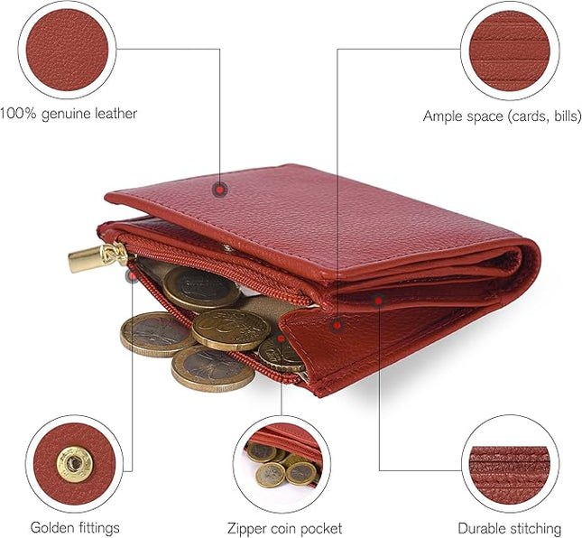 Oak Leathers Wallet For Women Full Grain Leather - Small RFID Coin Purse Credit Card & ID Holder for Ladies,Bifold Wallets for Teenager | Small, RFID, Coin Purse, for Ladies, for Teenager