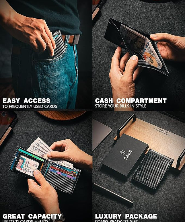 Zitahli Mens-Wallet-Slim-Leather-RFID Blocking Wallet for Men Minimalist Bifold Credit Card Holder with Gift Box