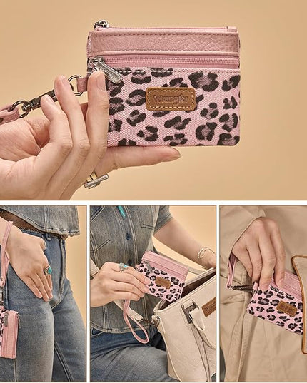 Montana West Wrangler Small Wallet for Women Leopard Print Wristlet Wallets Mini Change Pouch Pink