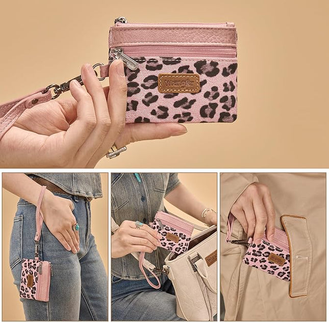 Montana West Wrangler Small Wallet for Women Leopard Print Wristlet Wallets Mini Change Pouch Pink