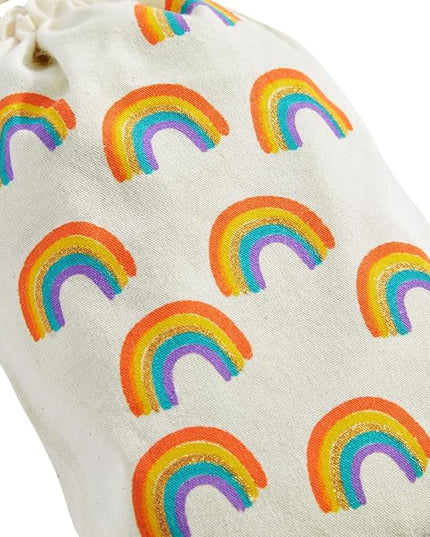 Juvale Rainbow Canvas Bags - 4 x 6 In, Pack of 12 - Mini Canvas Drawstring Bags for Kids & Party Favors - Rainbow Design
