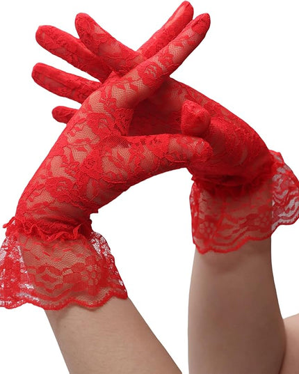 ATHX Women's Lace Floral Opera Tea Party Gloves 80s Wrist Length Bridal Wedding Prom Gloves Costume Accessories