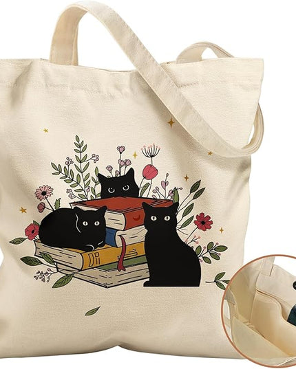 Aesthetic Tote Bag for Women- with Magnetic Buckle and Zipper Inner Pocket Cloth Cotton Canvas Tote Bags